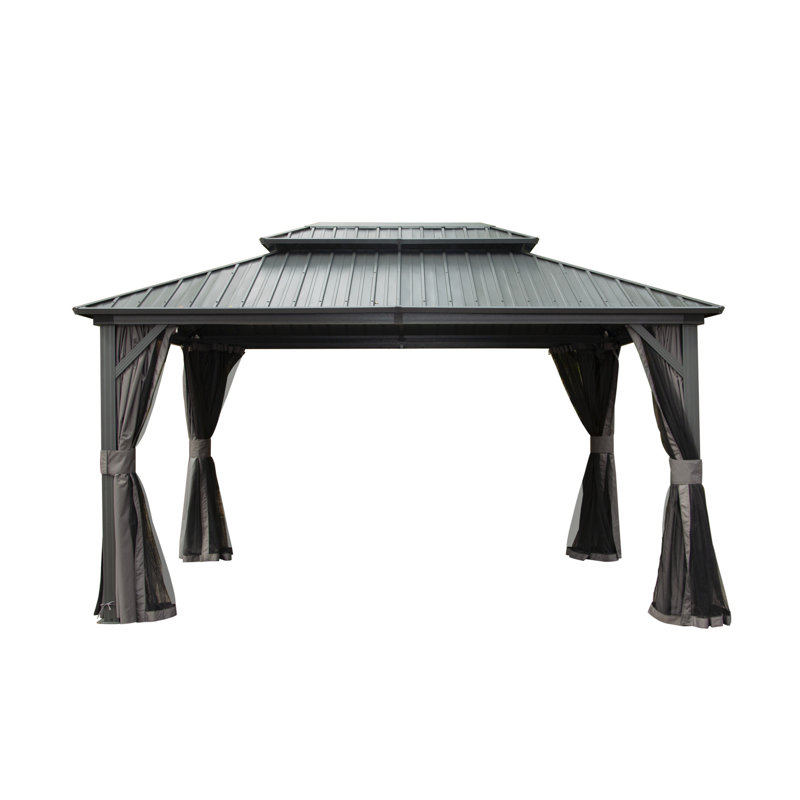 Metal Vault Gazebo, Gray, 113.88" H x 144" W x 120" D