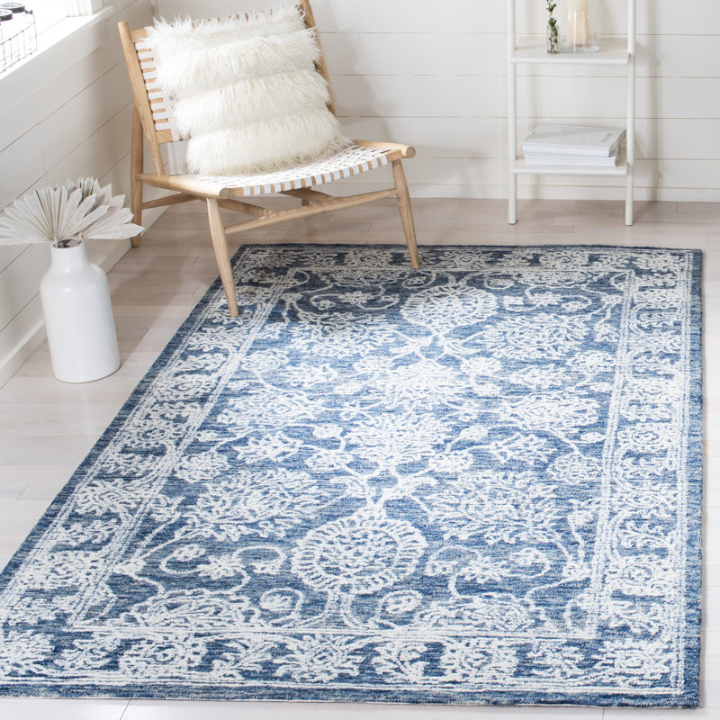 Aiofe Hand Tufted Wool/Cotton Oriental Rug in Gray/Blue, Rectangle 8' x 10'