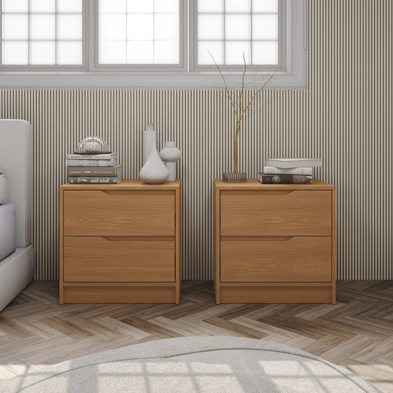 Flórida Set of 2 Modern 2-Drawer Nightstands with Storage, 21.1" W, Brown