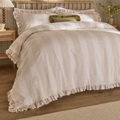 Birdie Stripe Cotton Blend Striped Duvet Cover Set with Pillowcases Included