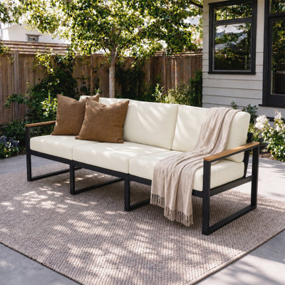 3-Seat Outdoor Patio Sofa with Deep Seating , Heavy-Duty Steel Frame and 4" Beige Cushions
