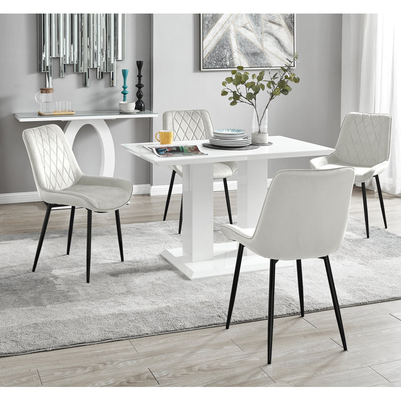 Ensemble de table de salle à manger Eubanks, H 29,53 po x L 47,24 po x l 27,56 po, 5 pièces: table, 4 chaises, Crème / Noir