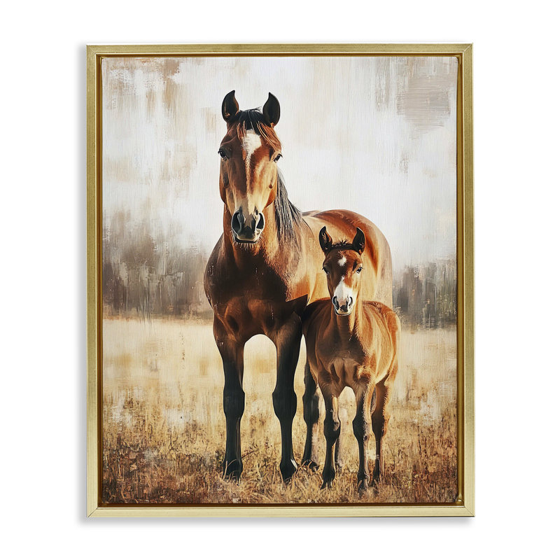 Jument et poulain, art mural sur toile flottante, design par Franklyn Gregory, H 31 po x l 25 po, Or
