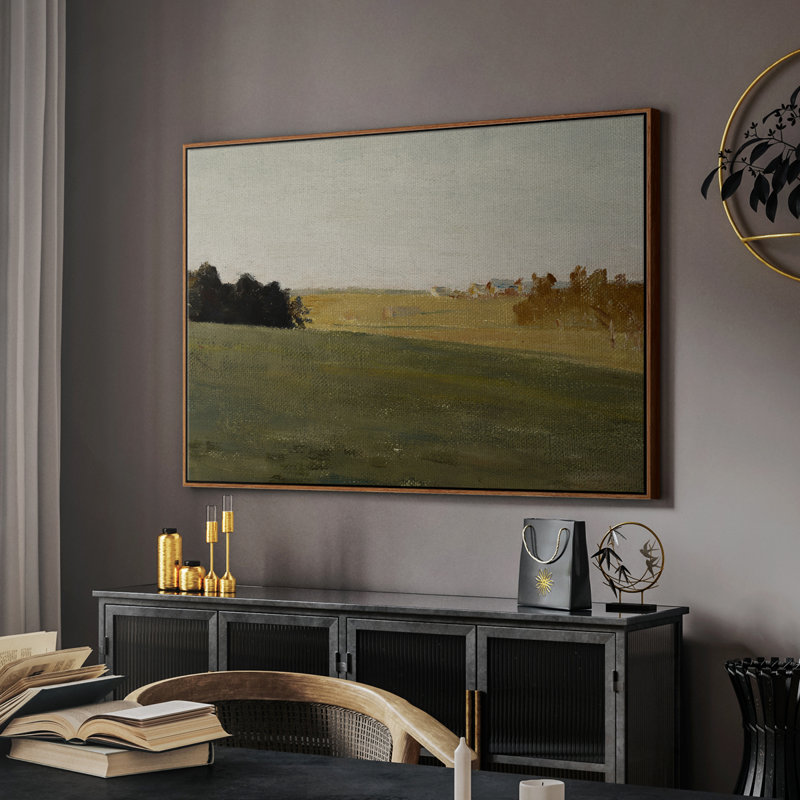 Paysage rétro - cmxxxiv, H 25 po x l 37 po x P 2 po, Toile encadrée noyer flottant