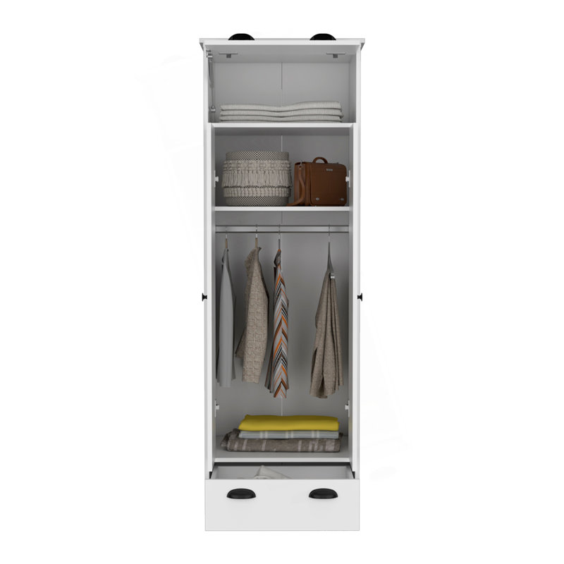 Armoire Falkland avec 1 tiroir et 1 tiroir à charnière avec poignées, Blanc