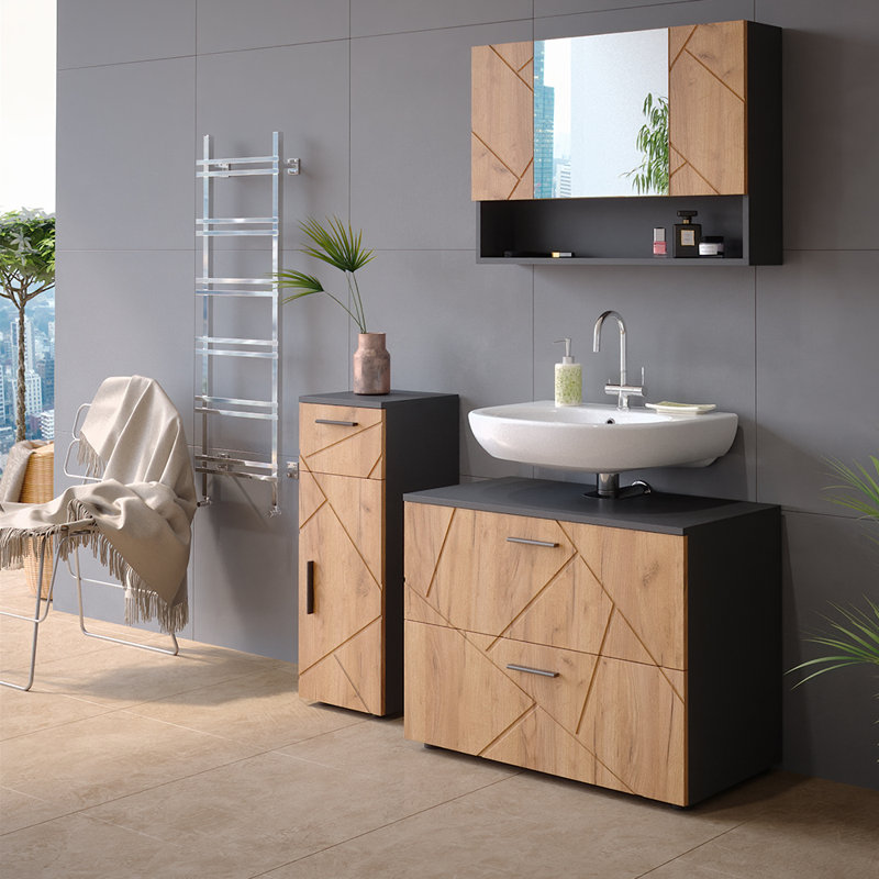 Bernando 30Cm W x 81Cm H x 30Cm D Free-Standing Bathroom Cabinet, Black/Brown