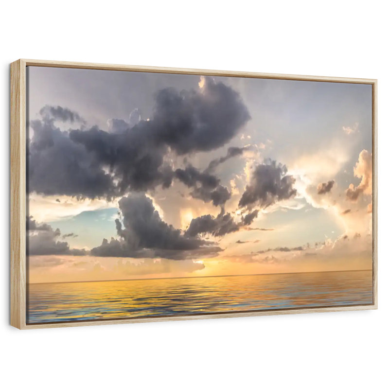 Coucher de soleil céleste, Cadre flottant en bois naturel, 40 po x 27 po