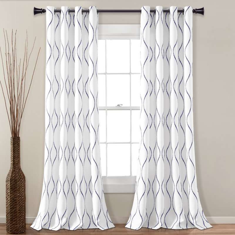 Swirl Room Darkening Curtain Pair, White/Blue, 52" W x 84" L