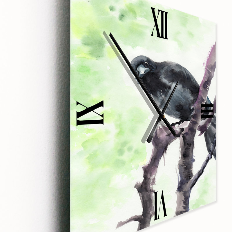 Horloge murale Curious Crow sur une branche, Moyen