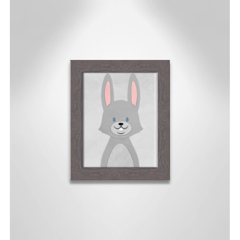 Art de lapin joyeux, H 10 po x l 8 po x P 0,6 po, Encadré plat à grain de bois gris