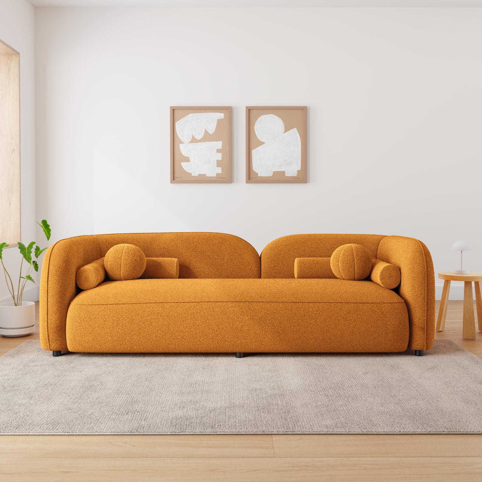 Katrien 93'' Upholstered Sofa, Dark Yellow Boucle