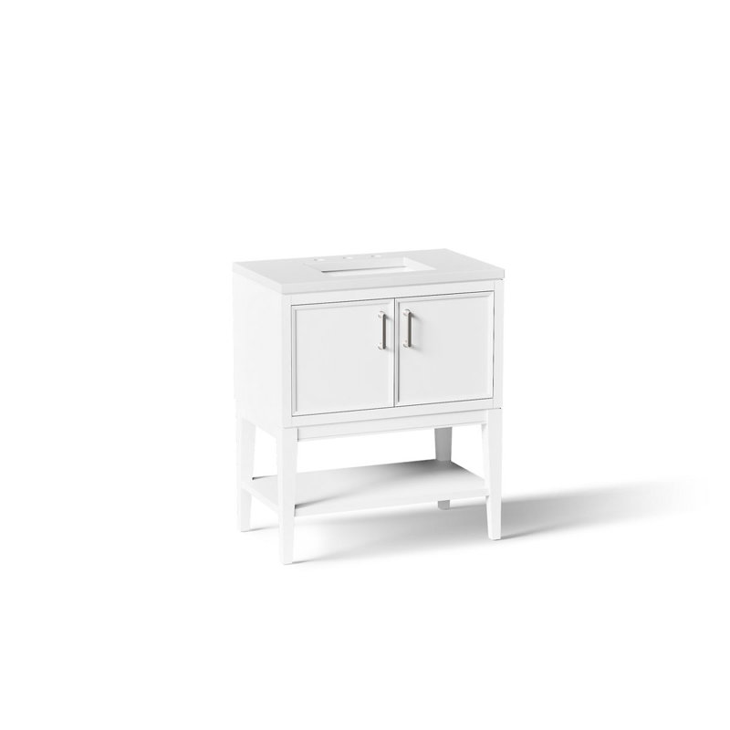 Winnow Freestanding Single Bathroom Vanity Cabinet with Sink and Quartz Top, 30", White