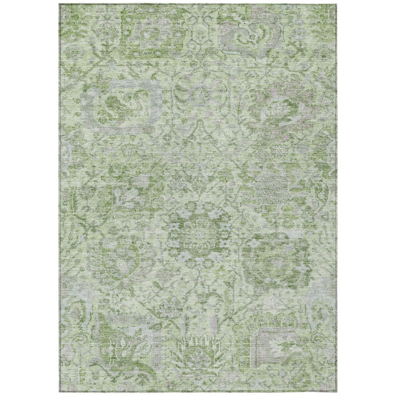 Tapis intérieur / extérieur lavable 8 po x 10 po vert menthe et gris damassé