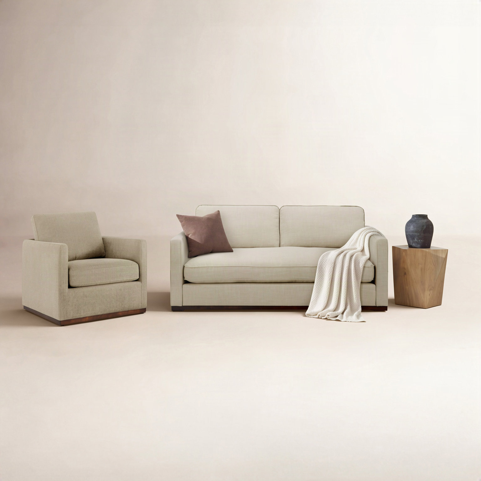 Bobbi 2-Piece Linen Living Room Set, Effie Flax/Vesper Sand Polyester