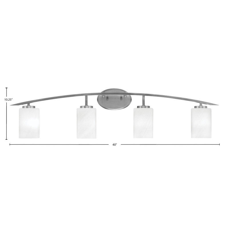 Barre d'éclairage de salle de bain 4 lumières avec verre marbré blanc 4 po Kurve, Argent
