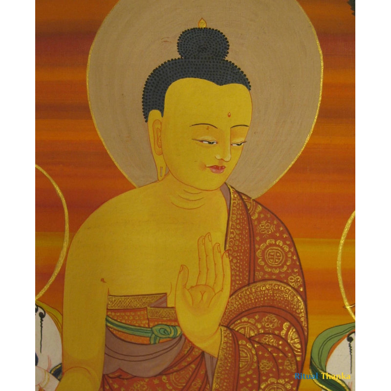 Standing Buddha With Boddhisattvas (Brocadeless Thangka)