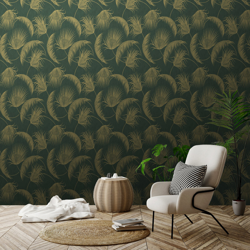 Oasis Leaves 10m x 53cm Metallic Finish Wallpaper Roll, Green