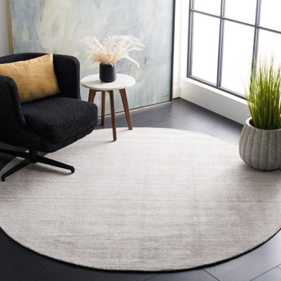 Tapis gris clair en laine / coton / laine tissé à la main Abbie-Lei