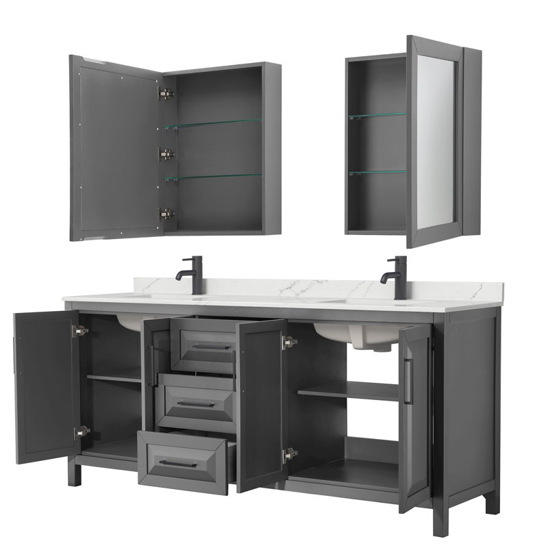 Daria 80 in. with Mirror Vanity, Giotto Quartz, Gray, Matte Black