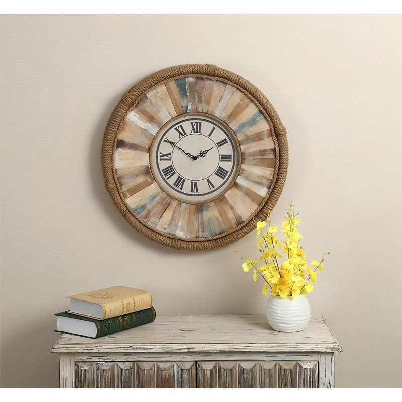 Horloges murales rétro fabriquées à la main, quartz silencieux sans tic-tac, à piles, style chiffres romains, (couleur rétro)