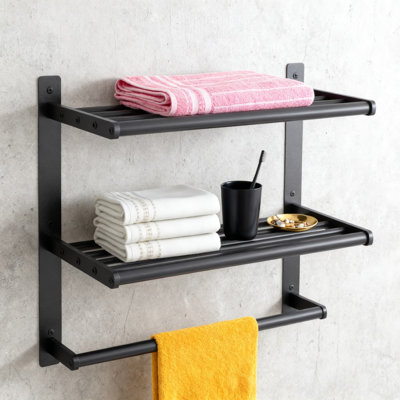 3-Tier Wall Mounted Bathroom Towel Rack With Shelf, Hotel Style Towel Holder And Storage Organizer For Bath Towels And Essentials