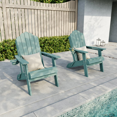  Ergonomic Folding Adirondack Chair with Cup Holder, All-Weather Patio Adirondack Chair for Outdoor, Easy Assembly