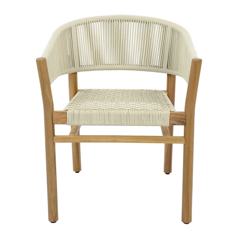 Hadley Modern Rope-Woven Design  Patio Lounge Chair with Durable Acacia Wood Frame, Beige