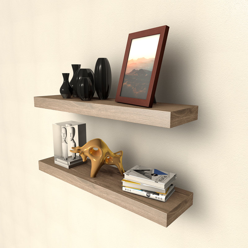 2 Piece Solid Wood Floating Shelf, 1.57" H x 30" W x 6" D, Natural Wood