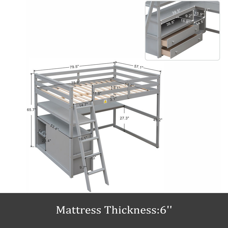 Lit mezzanine double Jerricho Kids, gris