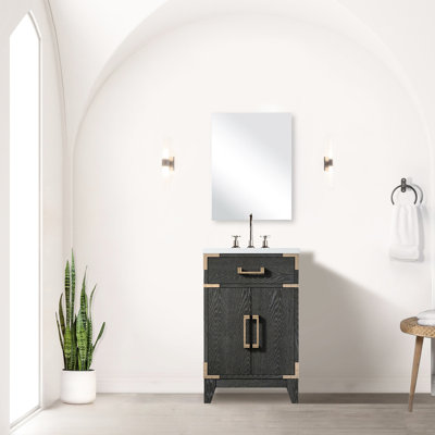 20 po De salle de bain simple en chêne noir, P 18 po, comptoir en acrylique, miroir, robinet, plateau scellé à la main pour plus de performance, matériau de remplissage, matériau principal en bois, 33,36 po de hauteur, 90,01 lb de largeur, 17,28 po de profondeur,