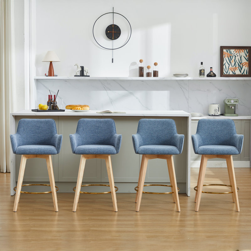 Tabouret de comptoir rembourré à dossier plein H 26,6 po Ashwell avec structure en bois d'hévéa massif et repose-pieds doré (ensemble de 4) Ashwell