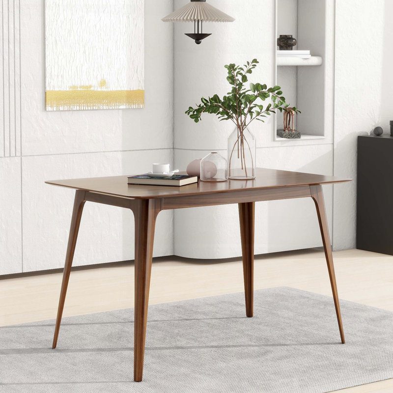Table de salle à manger Mid-Century moderne avec pieds en bois d'hévéa massif (47,2 po, noyer)