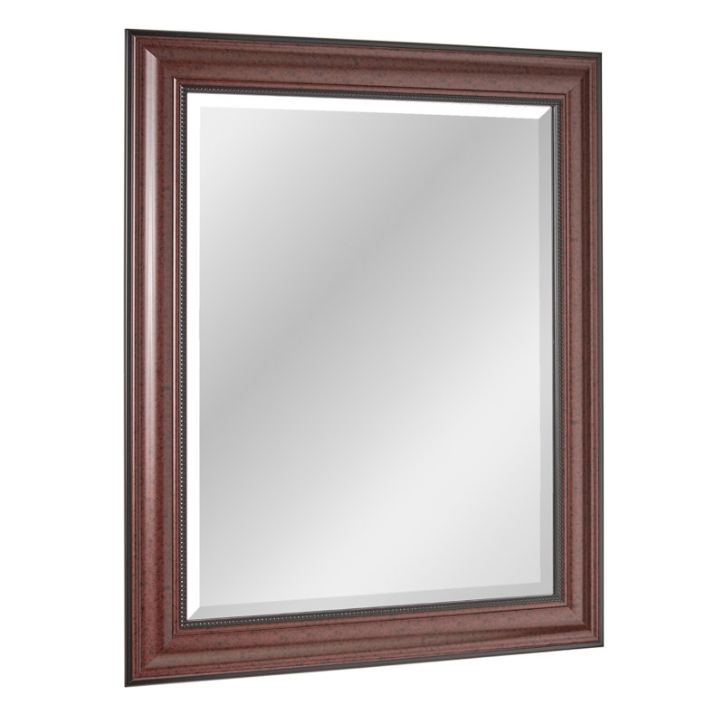 Deep Cherry Framed Rectangular Vanity Beveled Wall Mirror - 34x28"
