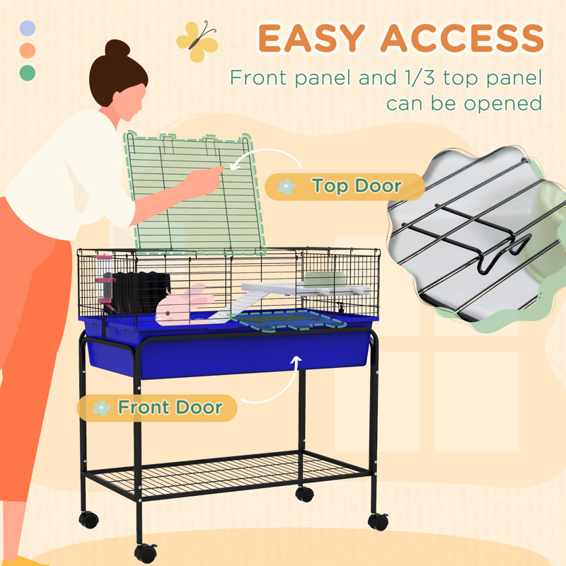Blue Two-Story Small Animal Cage with Stand and Wheels
