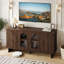 Meuble télé 59 po avec portes en verre arquées, console média pour téléviseurs de 65 po ou moins, armoire de rangement pour le salon et le vestibule-1565462264