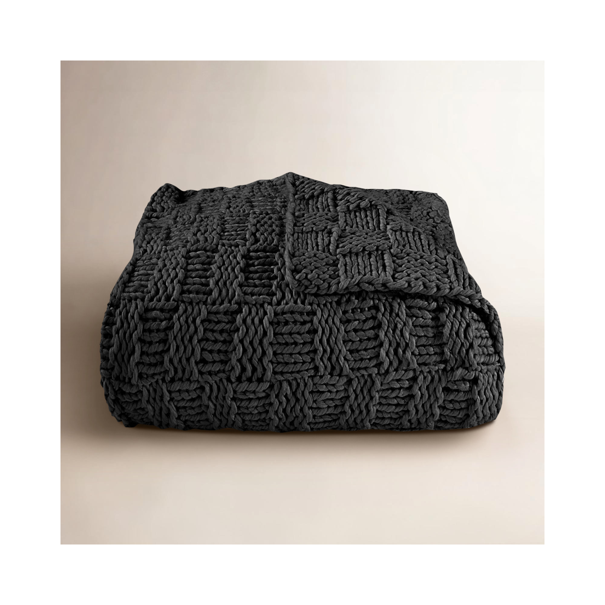 Chess Hand Knitted Solid Textured Chess Pattern Soft Throw Blanket, 60" L x 50" W, Black