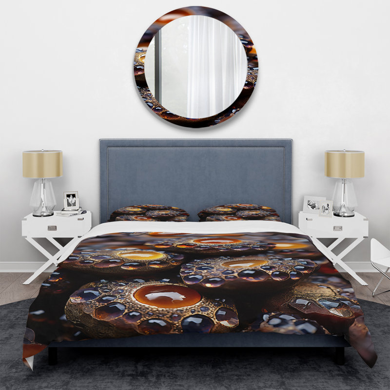 Ensemble de housse de couette noir et orange Aquace Geode I - Stone Geode, Housse de couette pour grand lit et 2 taies décor