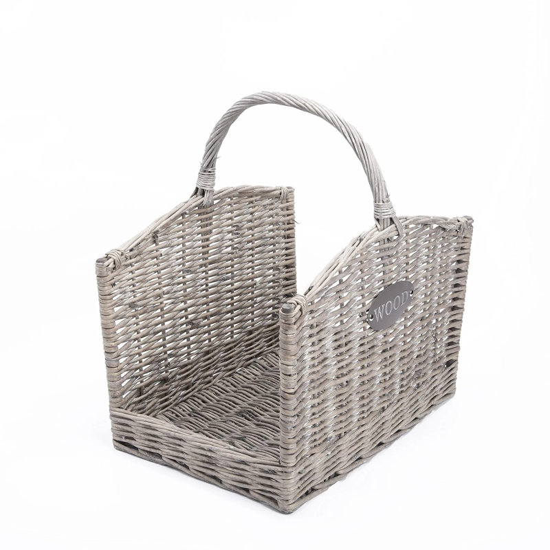 Grey Washed Fireside Wicker Log Basket