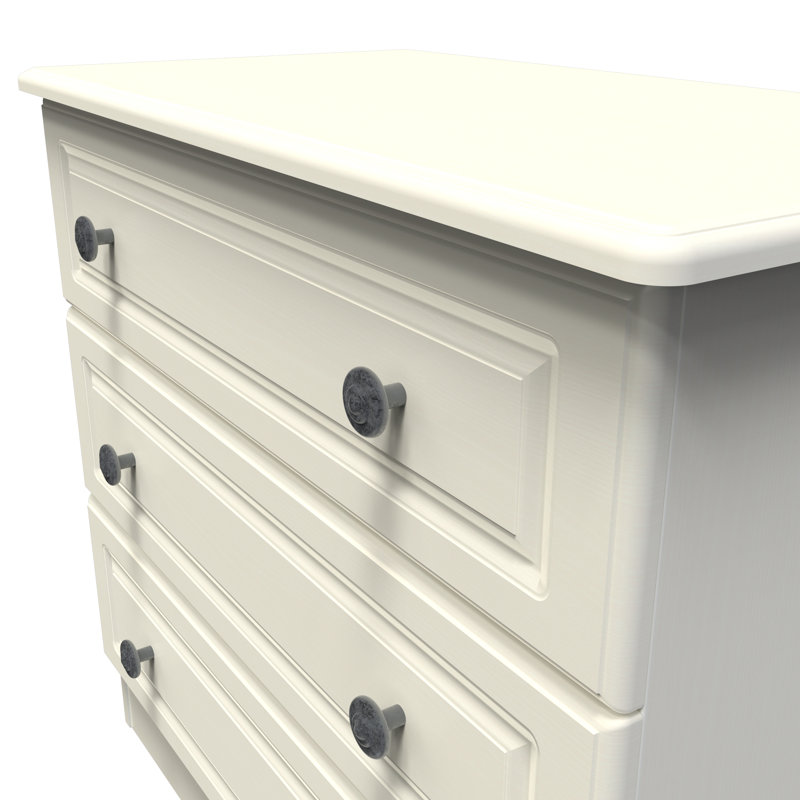 Fully Assembled Meansville 3 Drawer Chest, Cream