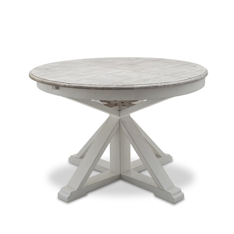 Table de salle à manger ronde de 45 po avec rallonge papillon de 18 po - finition gris pâle et blanc