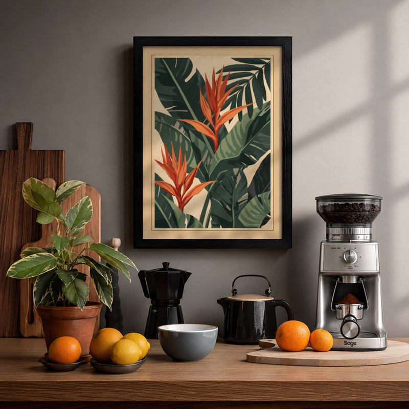 Birds of Paradise Botanical - Framed Print, Black, A3 - 42.0 x 29.7 cm