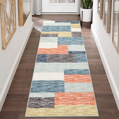 Modern Geometric Patchwork Washable Area Rug with Non-Slip Backing