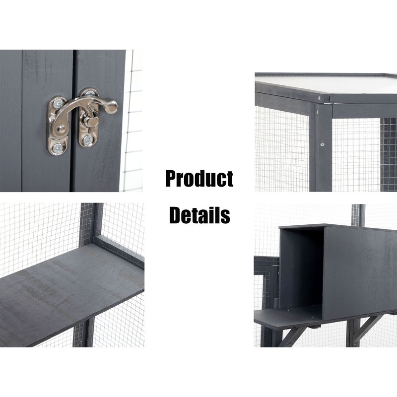 Large Cat Cage, 70" H x 62.5" W x 32.35" D, Gray