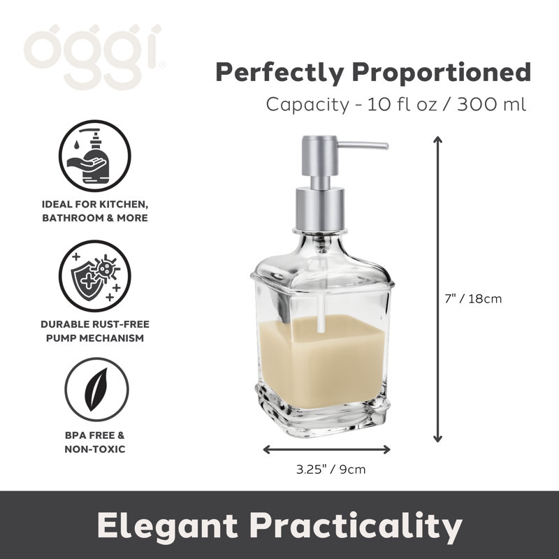 Distributeur de savon carré Oggi 10 oz - Pompe argent satiné