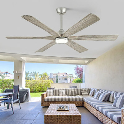 60/72 Inch 6-blade Modern Solid Wood Ceiling Fan With Light And Remote, High Cfm Large Airflow Ceiling Fan, Quiet Reversible Dc Motor, Indoor Outdoor Fan For Porch Gazebo Living Room Kitchen Garage