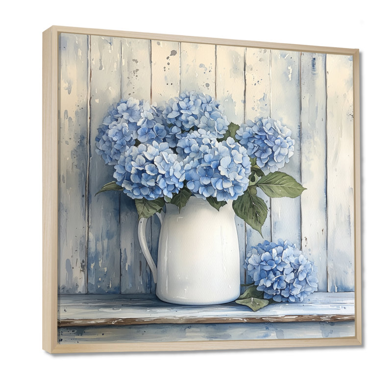 Minimalisme, hortensias dans un pot à lait II - hydrangées, art mural, H 16 po x l 16 po, Impression encadrée flottante