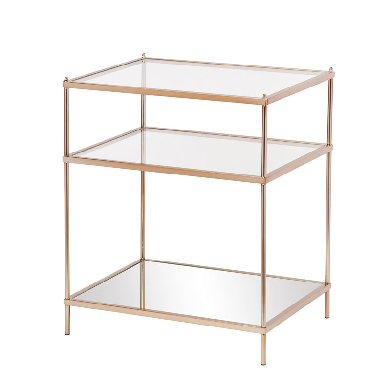 Imelida 27" Clear Glass And Iron End Table With Mirrored Shelf, Champagne