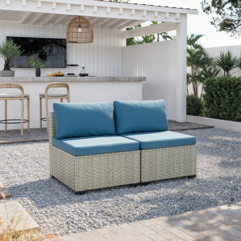 Outdoor Wicker Patio Chairs (Set of 2), Dark Blue
