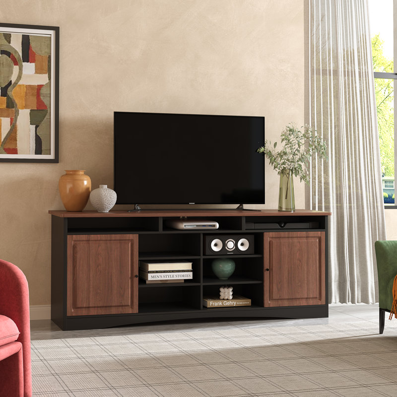 Rutail 78'' Media Console with Open Storage Shelves and Cabinets