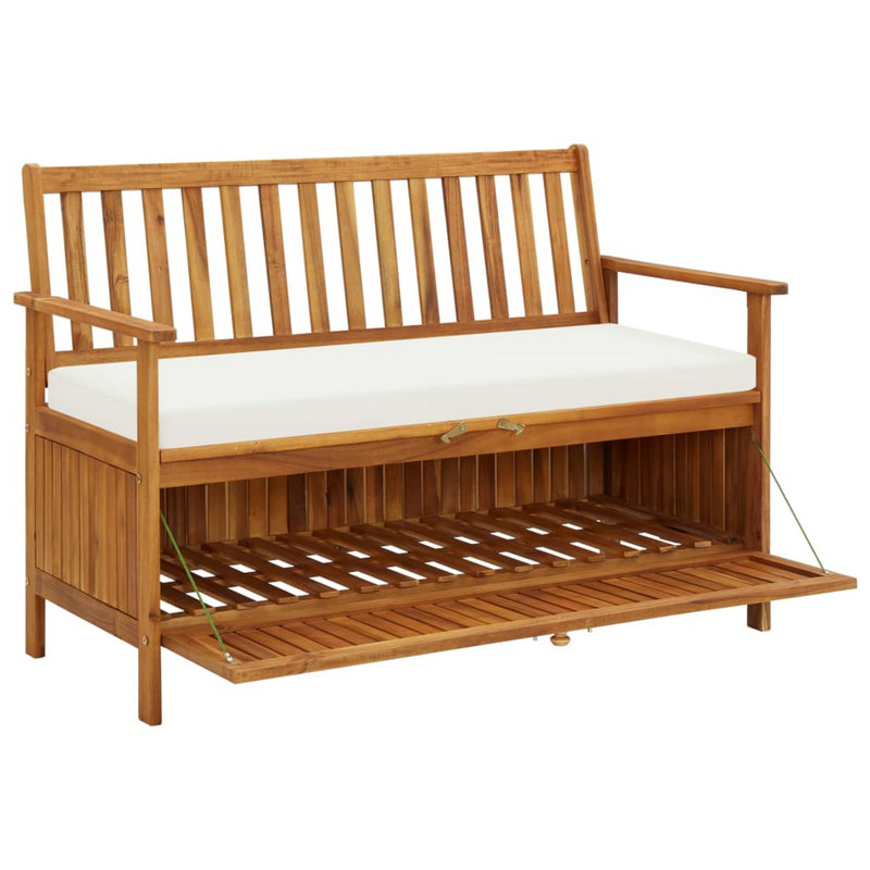 Banc de rangement extérieur Reja, bois d'acacia massif brun 47 pouces, blanc